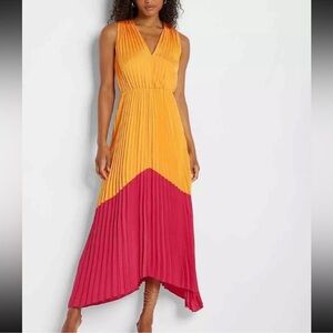 NWT EXPRESS Satin Colorblock Pleated Midi